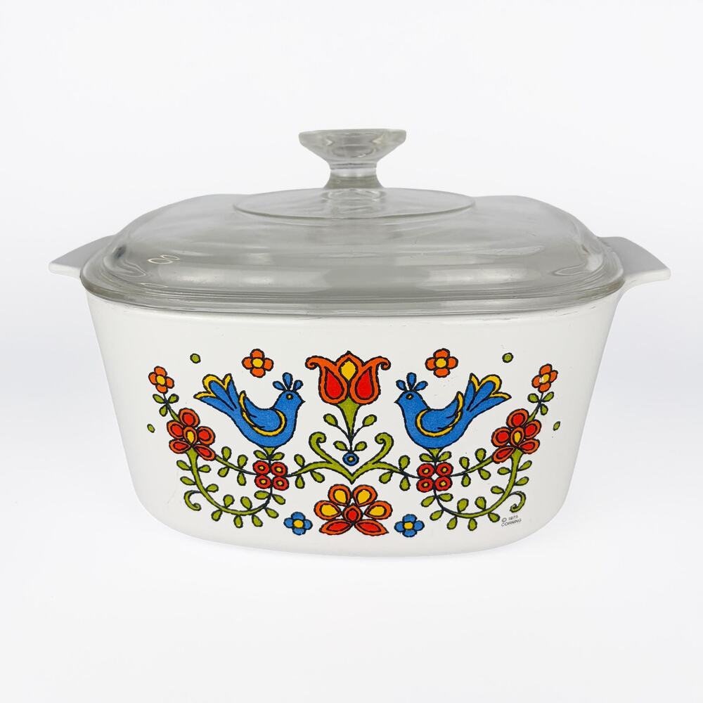 Corning Ware Country Festival 3 Qt Casserole Vintage 1975 Blue Bird